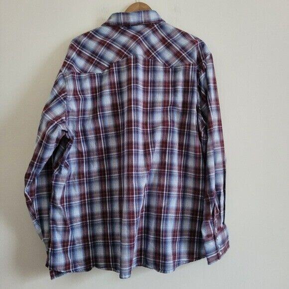 Vtg Wrangler Pearl Snap Button Up Shirt Mens 2XL Blue Plaid Western Cowboy Farm - Picture 4 of 9